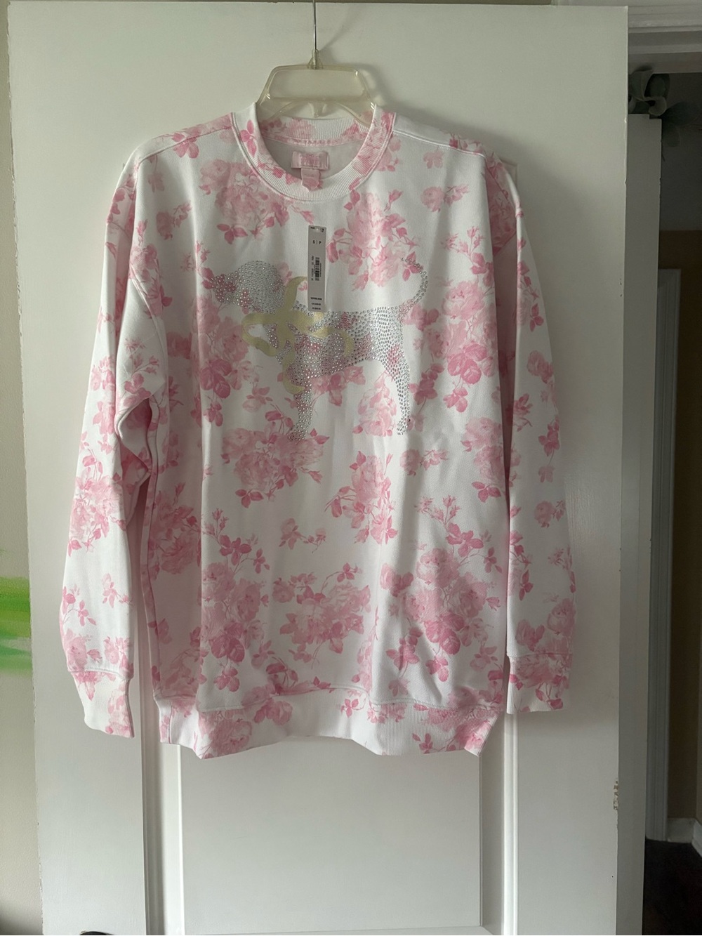 BNWT Victoria’s Secret Pink x LoveShackFancy Bling Floral Oversized Crew Neck S